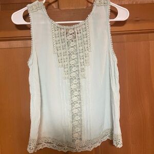 Lace Trim Sleeveless Top - Very light green color